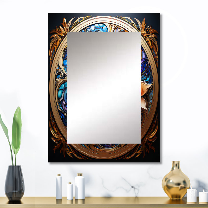 Rétro floral doré mandala magique I - grand miroir boho mandala, miroir mural décoratif traditionnel, impression d'art en métal