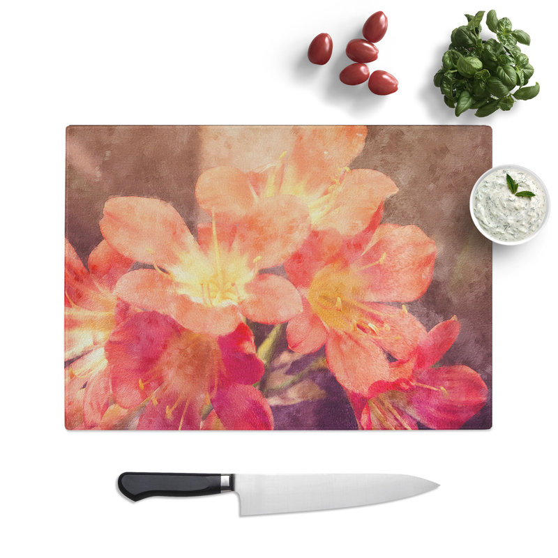 Flowers Painting Chopping Board, 0.4cm H x 28.5cm W x 39cm L