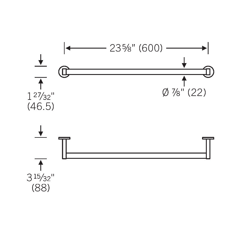 1 Wall Mounted Towel Bar, Polished