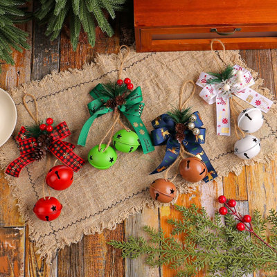 4‑Piece Rustic Iron Jingle Bell Hanging Ornament Set, 9.84 Inch, Christmas Tree & Garlands & Swag Holiday Decor