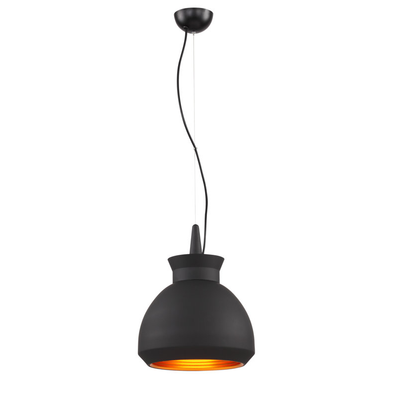 1-Light Black Bell Single Pendant With A Gold Interior