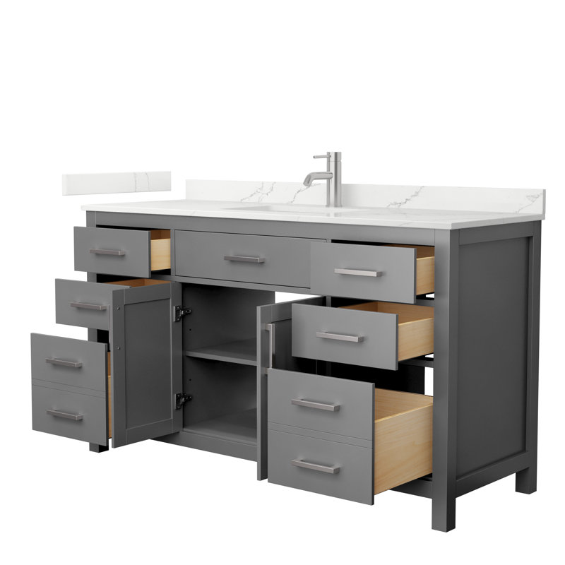 Beckett 60" Freestanding Single Bathroom Vanity with Quartz Top, Brushed Nickel, Giotto Quartz, Dark Gray