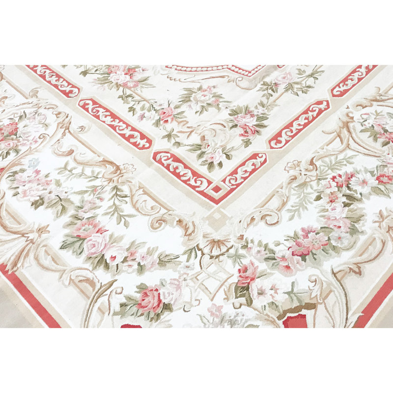 Tapis crème et pin noué à la main de haute qualité