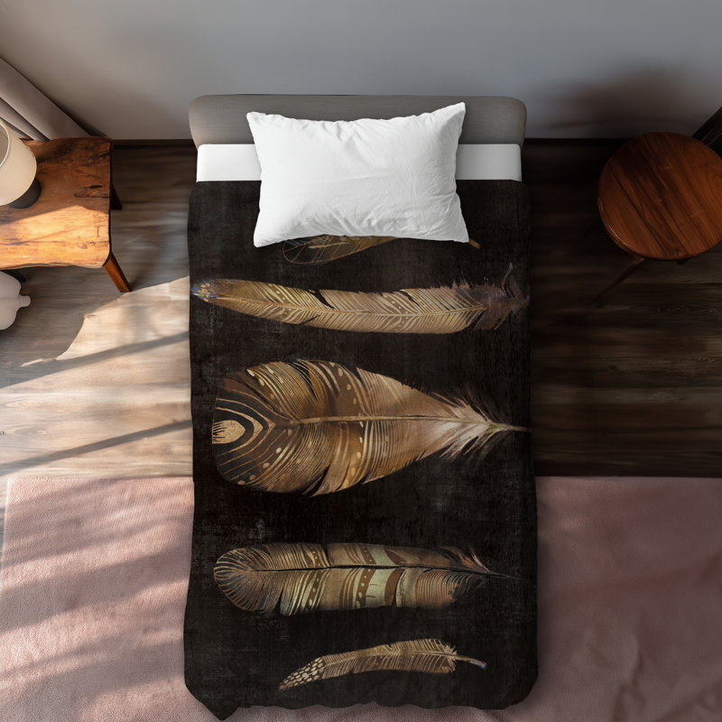 Brown feather set | Black feathers duvet cover for home decor