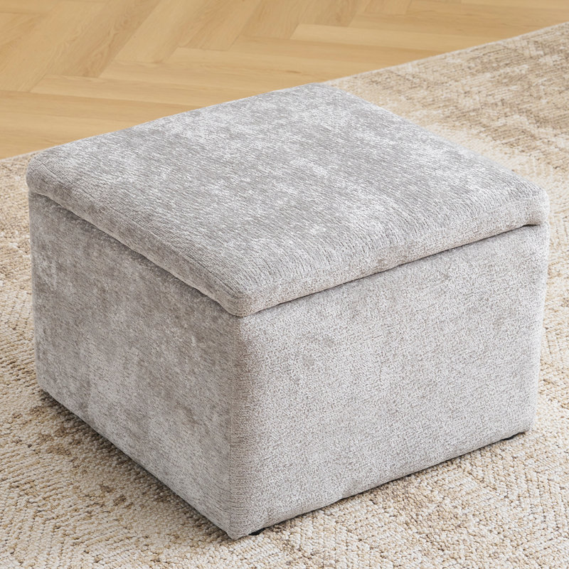 Cube Storage Ottoman,  Multi-Functional Footrest,Light Grey, Light Gray, Chenille