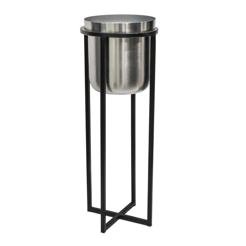 Metal Pot Planter, 78cm H x 29cm W x 29cm D, Black/Pewter