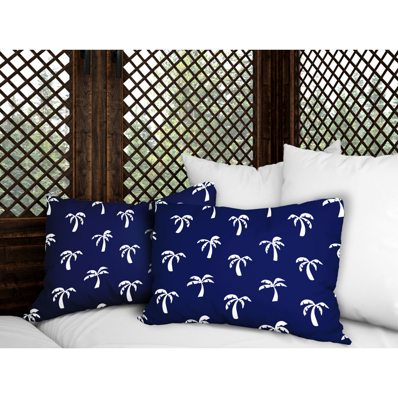 Floral Outdoor Reversible Throw Pillow, Navy Blue
