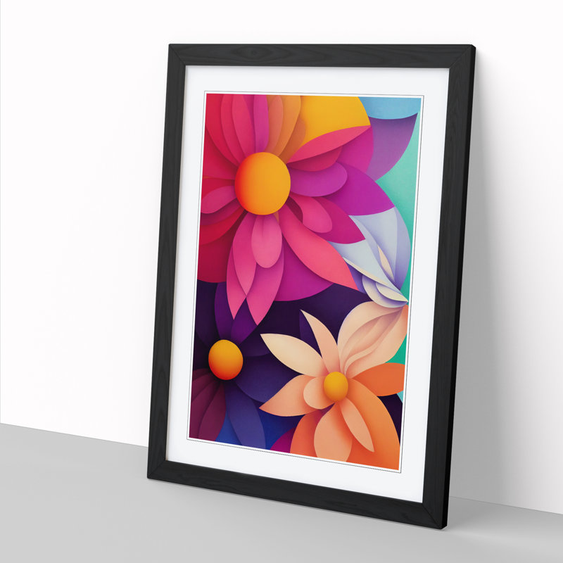 Coplin Floral Block Colours - Single Picture Frame Print, 64cm H x 46cm W x 2cm D, Black