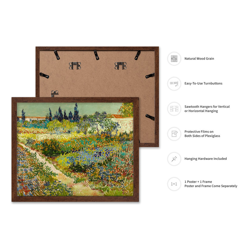 Van Gogh - Jardin à Arles No1, Affiche, H 16 po x l 20 po, Encadrement brun