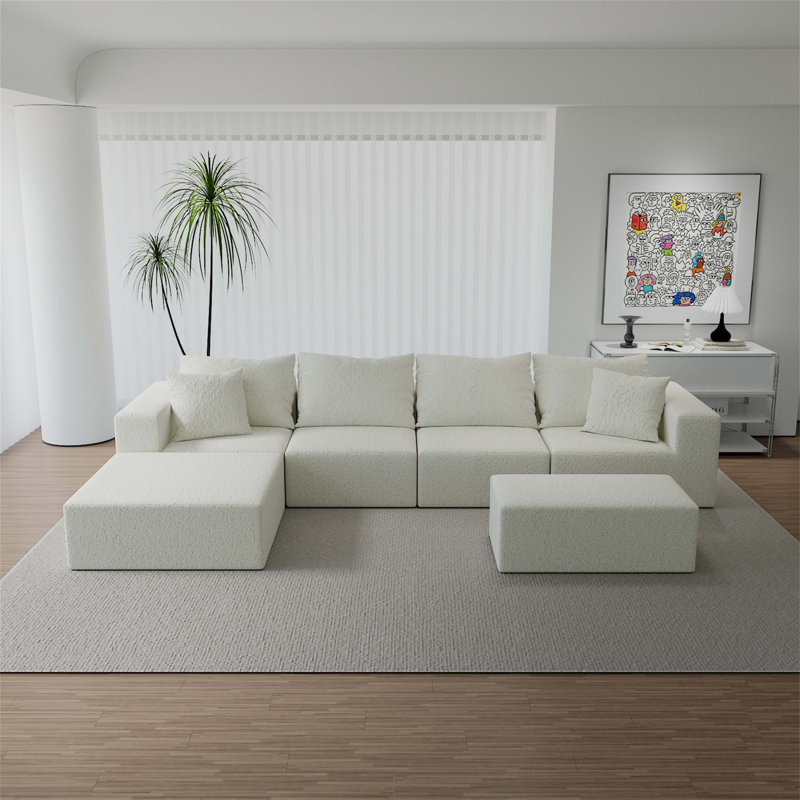 Boneless Modular Sectional Sofa with 2 Ottomans, Velvet Couch for Living Room, Oversized Chaise and Comfortable Seating