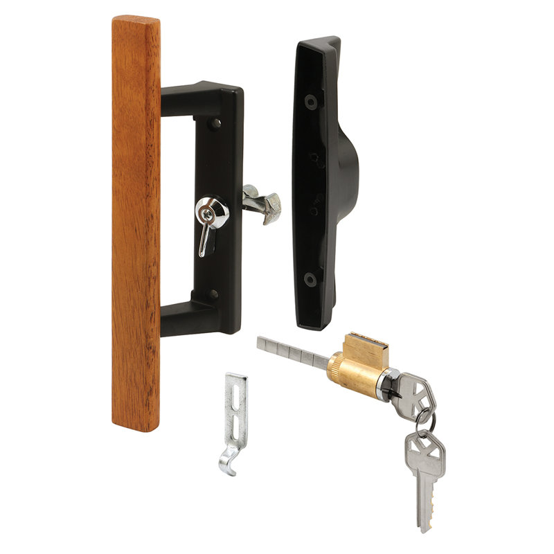 Poignée de porte de style interne Prime-Line pour porte de patio, noire, à clé, entraxe 3-15 / 16 po (paquet simple)