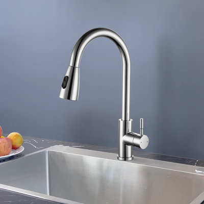 Single Handle Pull Down Sprayer Kitchen Faucet in Stainless Steel in Chrome