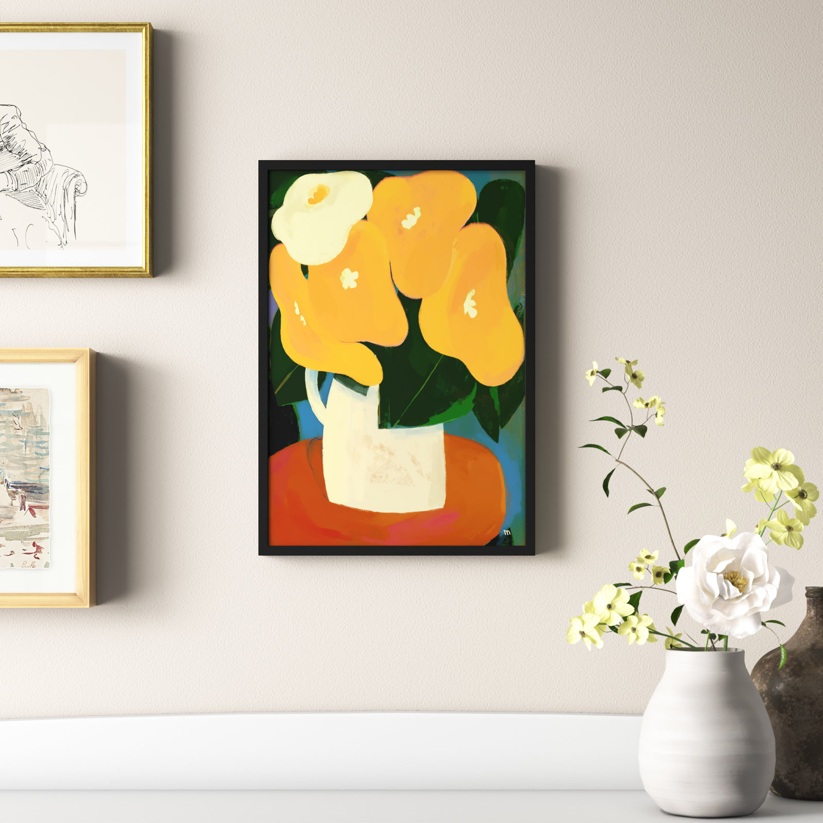 My Yellow Flowers by StudioM, Black, 20" H x 14" W x 1.25" D