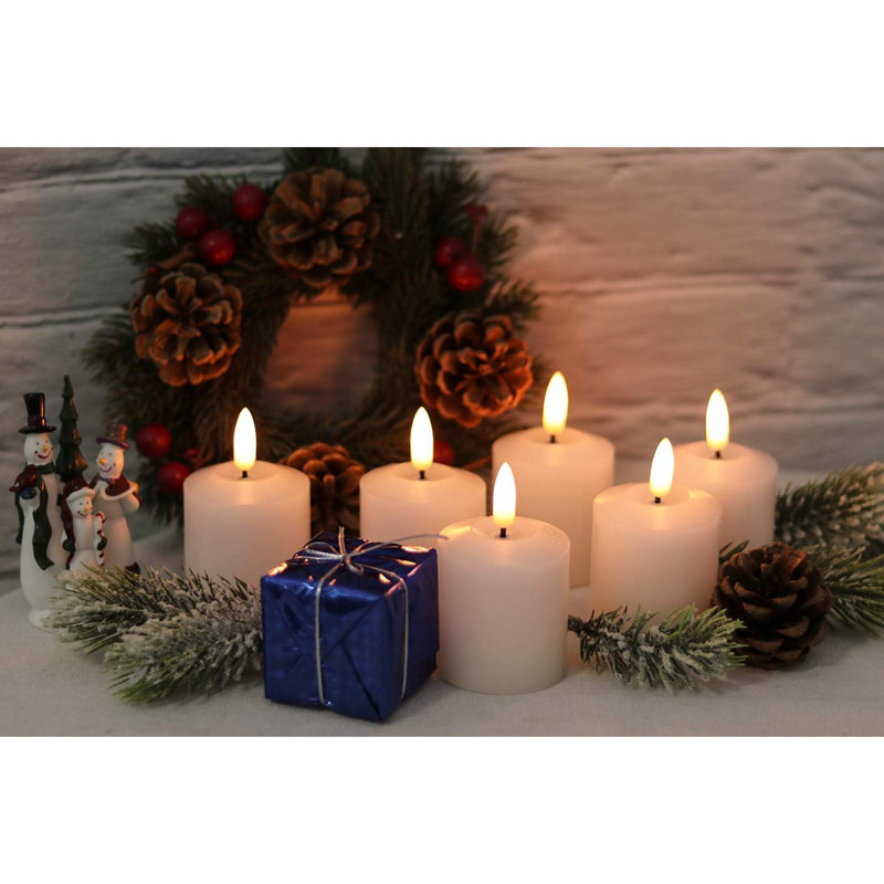 Bougies sans flamme scintillantes avec minuterie, bougies de cire 3D à DEL à cire réelle à piles, paquet de 6 (pile incluse, 2 x 3,2 pouces)