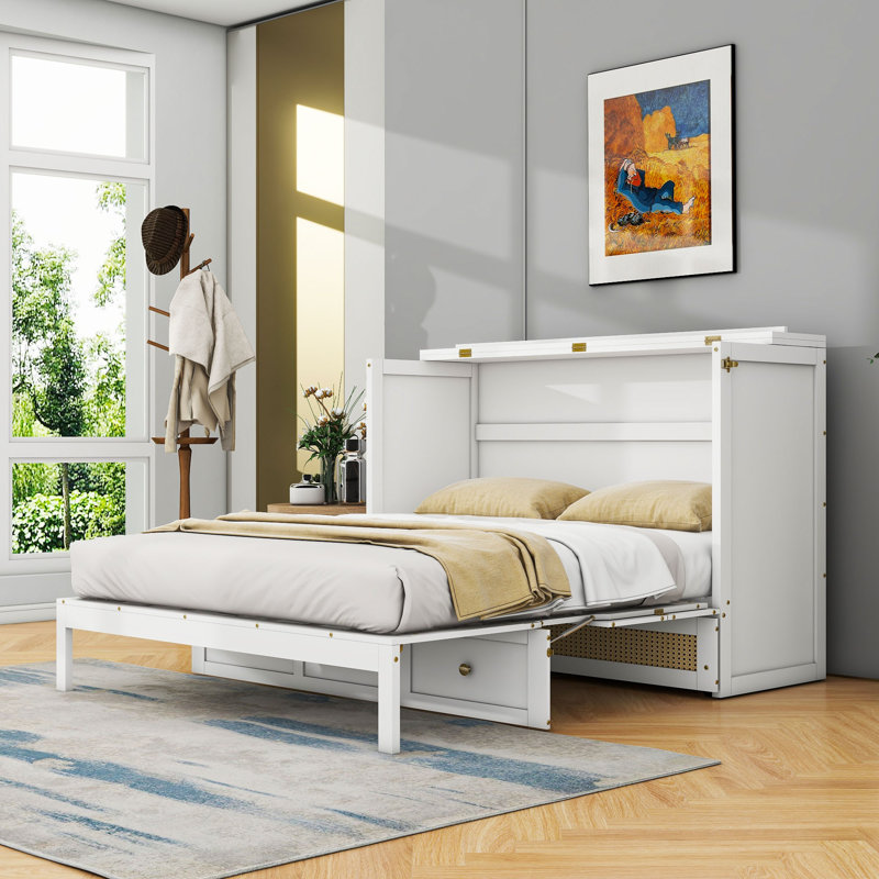 Murphy Bed with Multifunctional Storage and Elegant Design, Queen, White