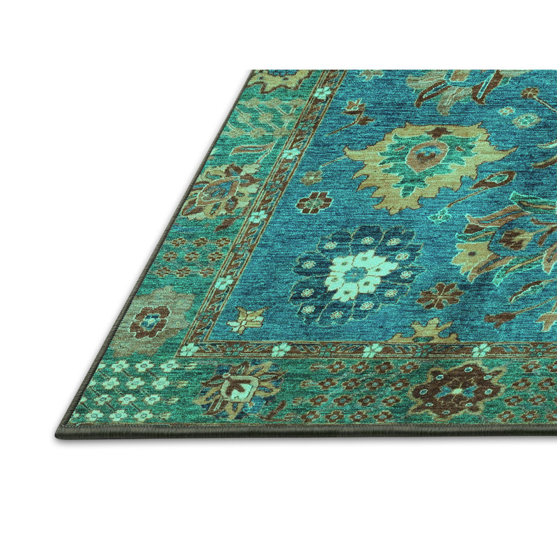 Tapis oriental fabriqué à la machine en bleu / vert / brun, Rectangle 5 pi x 8 pi
