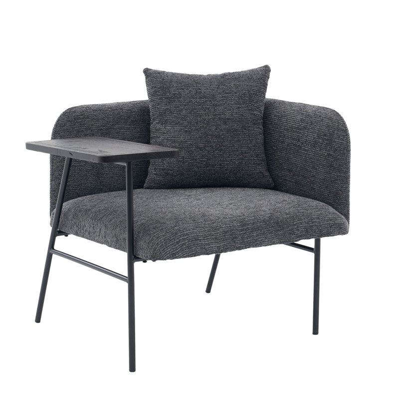 Chaise de lecture moderne, chaise d'appoint rembourrée avec table et coussin, Gris foncé