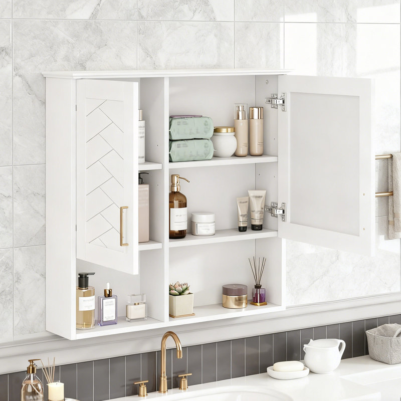 Armoire de toilette murale 2 en 1 avec tablettes réglables et portes à fermeture douce, Blanc