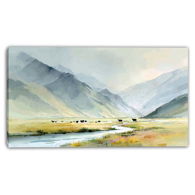 Misty Range Watercolor - Wrapped Canvas Wall Art