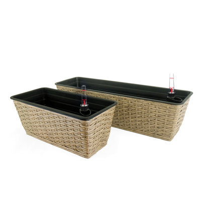 Paquet de 2 pots à fleurs rectangulaires intelligents pour l'intérieur et l'extérieur - Osier tissé à la main