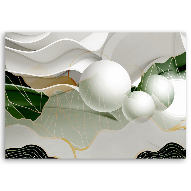 Green Abstraction With 3D Spheres - Wrapped Canvas Print, 80cm H x 120cm W