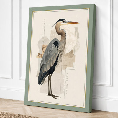 Great Blue Heron Botanical - Wrapped Canvas
