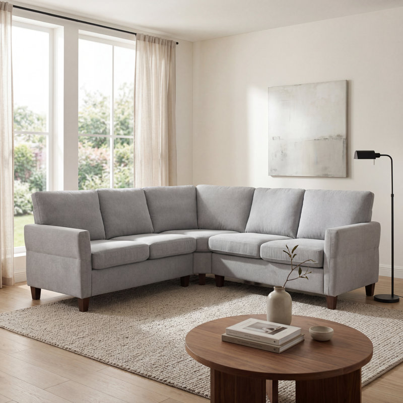 85 In L Shaped Corner Couch, 5 Seat Modular Sectional Sofa For Living Room, Gray Polyester