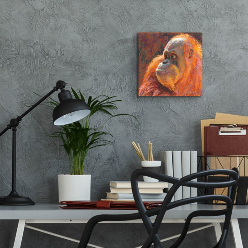 Ebern Designs «O Is For Orangutan» par Rita Kirkman, art mural en verre acrylique, H 12 po x l 12 po x P 0,13 po