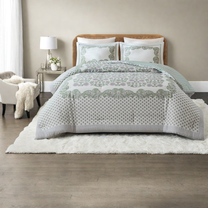 De literie double / grand, coton-polyester floral, chambre à coucher rétro