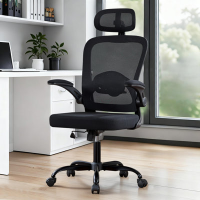 Fauteuil lombaire ergonomique modèle A, accoudoirs rabattables, filet - blanc