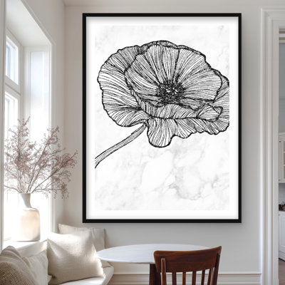 Fleur de pavot éclatante | Décoration de salon noire encadrée