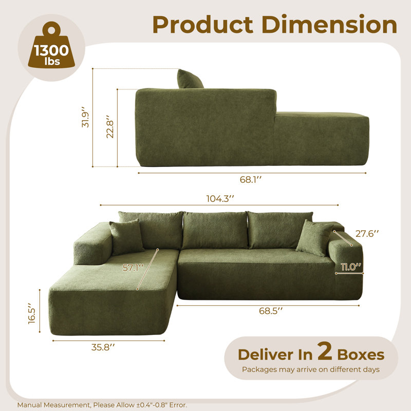 Canapé modulaire 2 pièces Boneless, Accoudoir à gauche (vu de face)