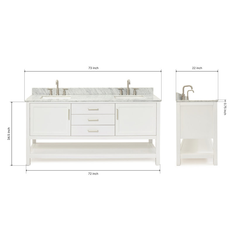Bayhill 73'' W Double Vanity, 61", White, Oval