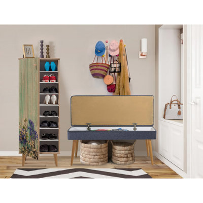 Modern Hallway Furniture Set, Shoe Cabinet & Bench, 100% Melamine Coated Particle Board, 19.7 x 53.1 x 15.0 inches | Elegant Dark Blue & Sonoma Finish | Wooden Legs, Perfect for Entryway Organization & Style