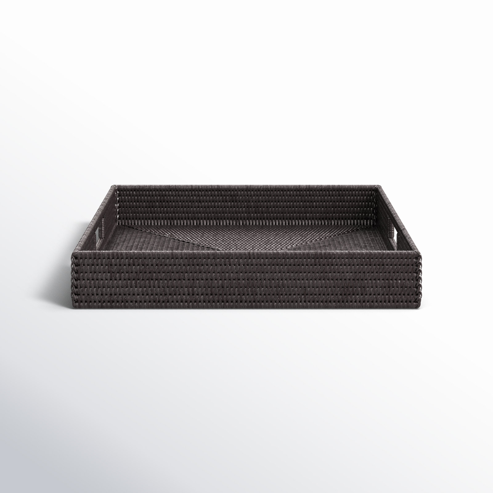 Edmond Rattan Tray - Set of 1, Espresso, 3" H x 18" W x 18" D