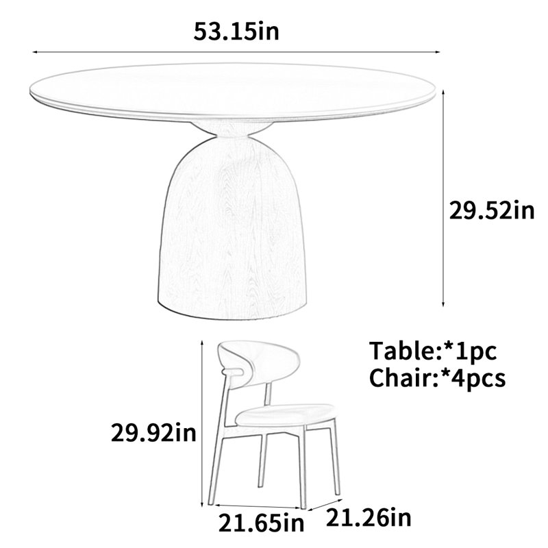 Table de salle à manger Rock, H 29,52 po x L 53,15 po x l 53,15 po
