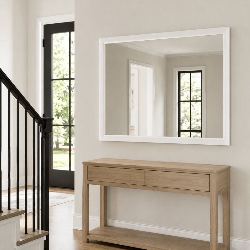 Miroir de salle de bain en verre trempé avec cadre en aluminium blanc et bord biseauté, 40" x 30"