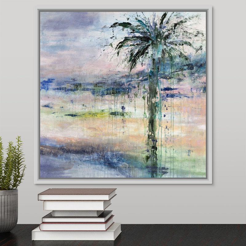 « one day from vacances », peinture sur toile, H 17,7 po x l 17,7 po x p 1,75 po, Cadre flottant blanc