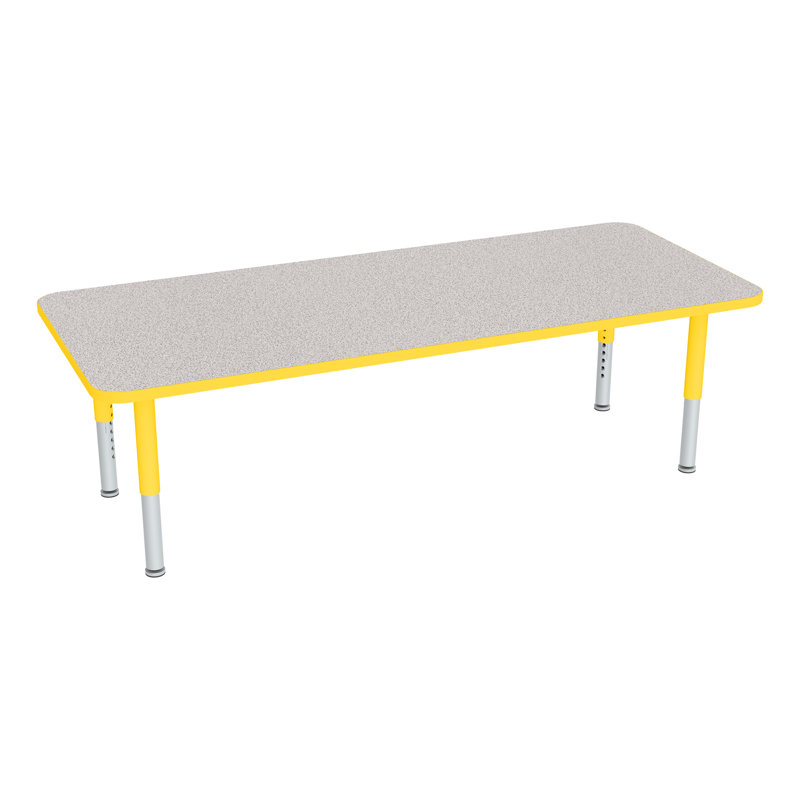 Table d'activités préscolaire rectangulaire à hauteur réglable avec roulettes, Gris nebula, L 72 po x l 30 po, Jaune