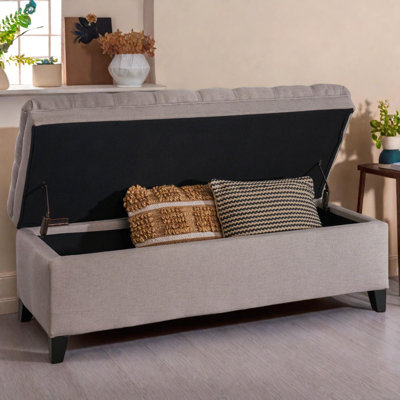 Storage Ottoman with Flip Top and Upholstered Tufted Seat, Stylish Living Room Bench