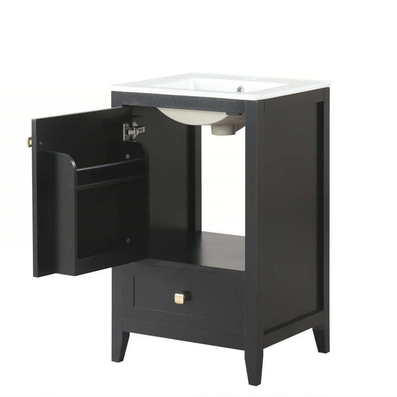 Meuble-lavabo de 20 po avec lavabo, Noir, noir, noir, noir