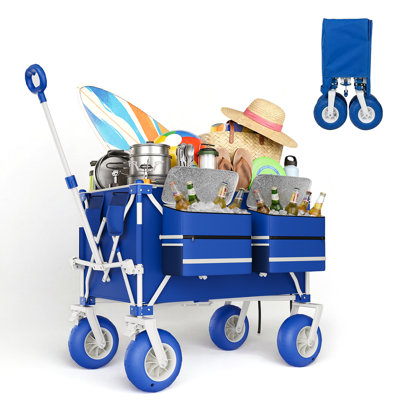 Heavy Duty Beach Wagon Cart, 460 LBS Capacity Foldable Utility Cart with 9" All-Terrain Wheels & Adjustable Handle, 600D Oxford Fabric for Camping