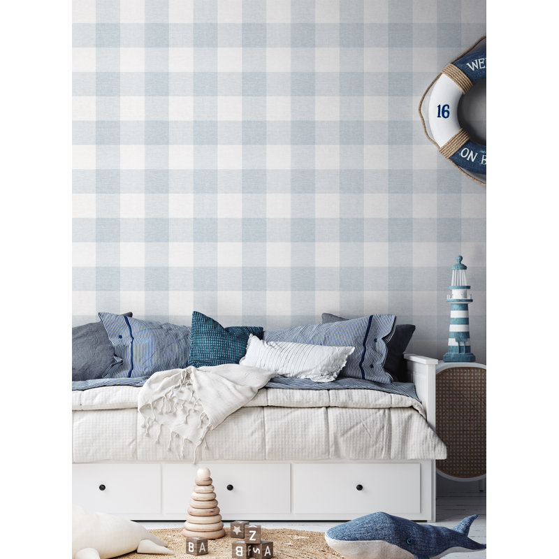 Panneau de papier peint à carreaux Martianna, L 2 pi x H 18 pi, Bleu