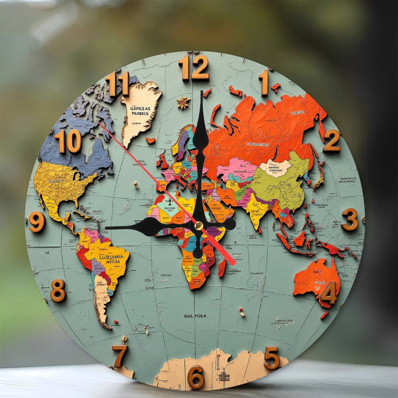 Horloge murale mappemonde avec chiffres