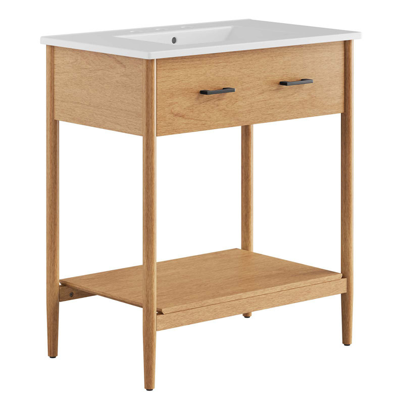 Modway Zaire 30'' Single Bathroom Vanity with Ceramic Top, Natural, White
