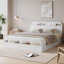 Base de lit en bois avec tête de lit avec rangement - Lit plateforme pour petit avec pied surélevé, lattes en bois robustes (aucun sommier requis), assemblage facile