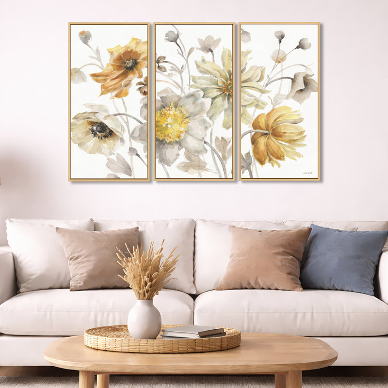 Fields of Watercolor Flower VII - 3 pièces, reproduction sur toile, H 32 po x l 48 po, Érable