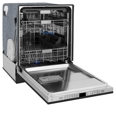 ZLINE Autograph 24 in. Monument Dishwasher in Black Steel with Champagne Bronze Helix Handle, 45dBa