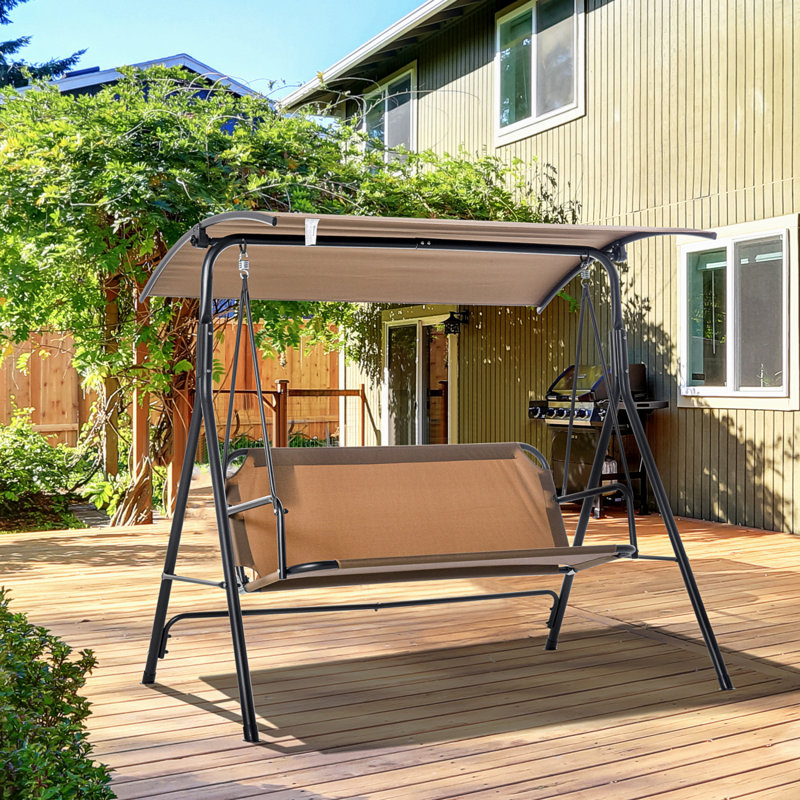 Balancelle pour 3 personnes avec support et cadre brun