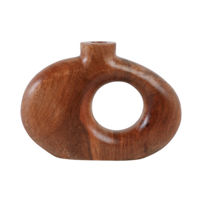 Decorative Mango Wood Table Vase for Home Decor Accent - Modern Cutout Flower Vase for Living Room, Office and Entryway Display